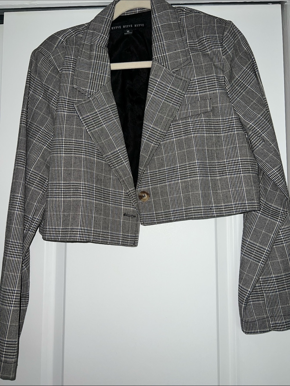 HYFVE Gray Plaid Cropped Blazer